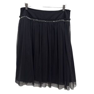 Express Woman’s Rhinestone Beaded Chiffon Layered Side Zip Midi A Line Skirt 12